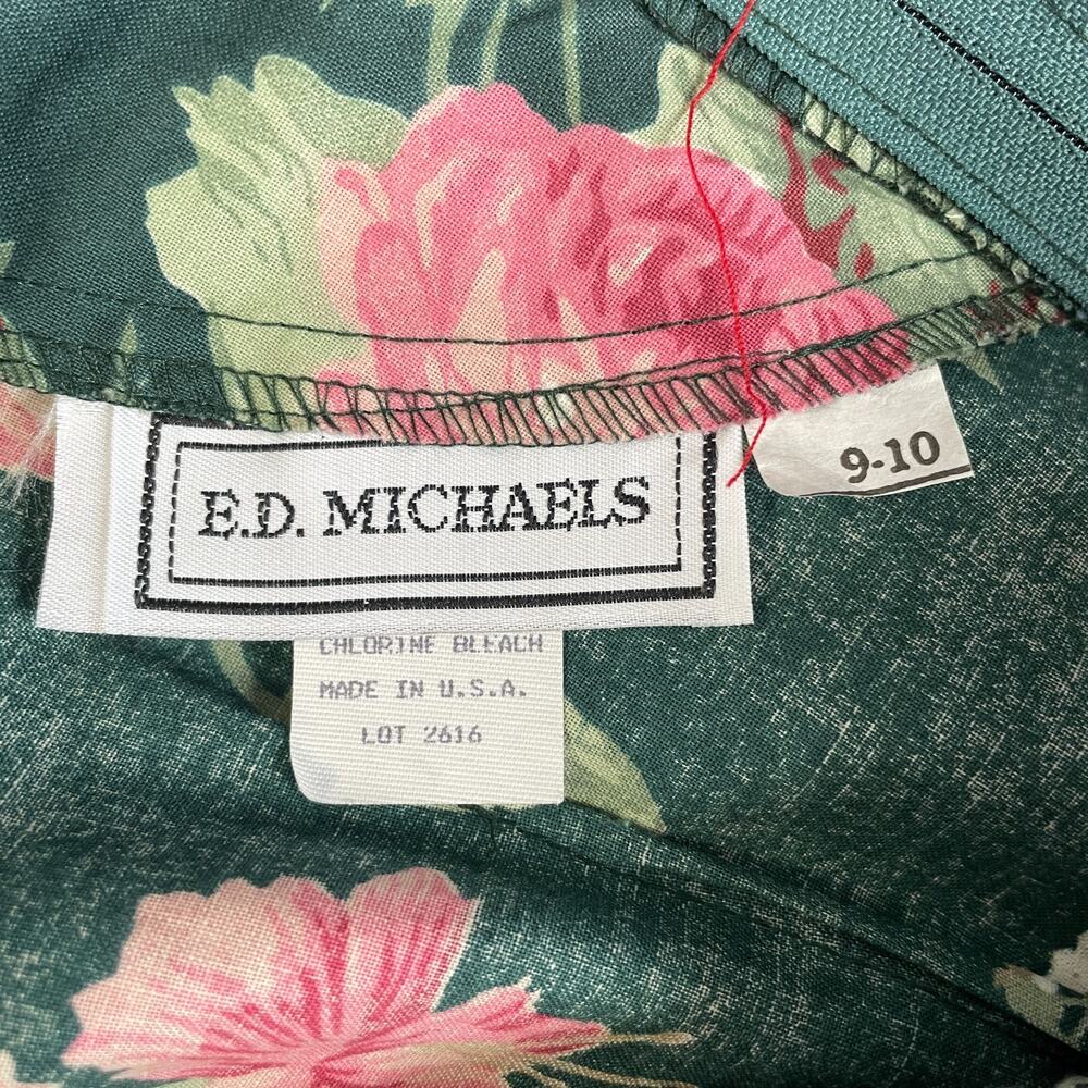 Vintage Midi Dress Size 10 Green Pink Floral Botanical Garden Spring Romantic - Picture 11 of 16